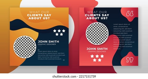 Customer feedback and client testimonial web banner social media flyer rating quote design template