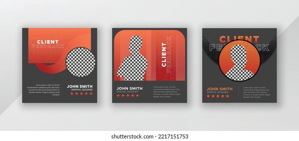 Customer feedback and client testimonial web banner social media flyer rating quote design template