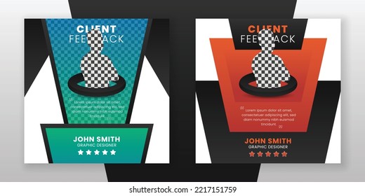 Customer feedback and client testimonial web banner social media flyer rating quote design template