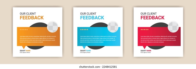 customer feedback or Client testimonials social media post template with square size, eps 10