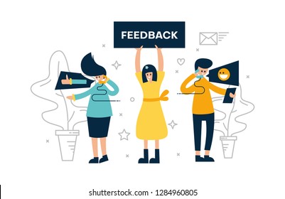 Customer feedback. Communication with the buyer. Flat vector illustation