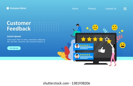 Customer Feedback concept design, people give vote review results. Suitable for web landing page, ui, mobile app, banner template. Vector Illustration 