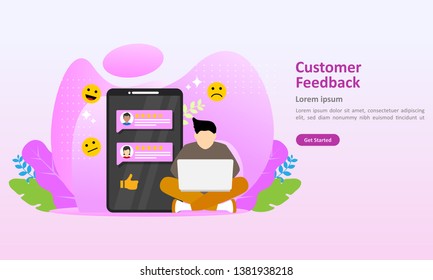 Customer Feedback concept design, people give vote review results. Suitable for web landing page, ui, mobile app, banner template. Vector Illustration 