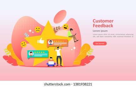 Customer Feedback concept design, people give vote review results. Suitable for web landing page, ui, mobile app, banner template. Vector Illustration 