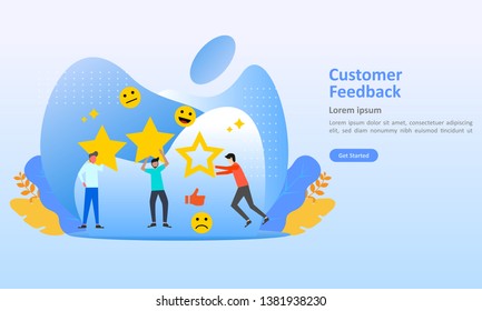 Customer Feedback concept design, people give vote review results. Suitable for web landing page, ui, mobile app, banner template. Vector Illustration 