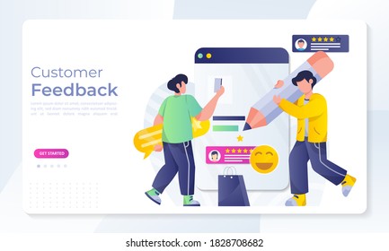 Customer Feedback concept design, people give vote review results. Suitable for web landing page, ui, mobile app, banner template. Vector Illustration 