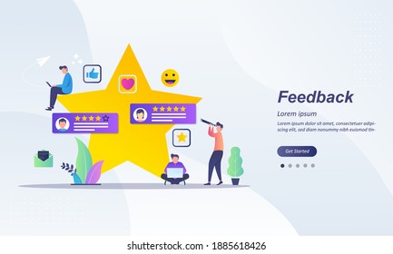 Customer Feedback concept design, people give vote review results. Suitable for web landing page, ui, mobile app, banner template. Vector Illustration 
