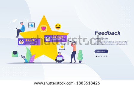 Customer Feedback concept design, people give vote review results. Suitable for web landing page, ui, mobile app, banner template. Vector Illustration 
