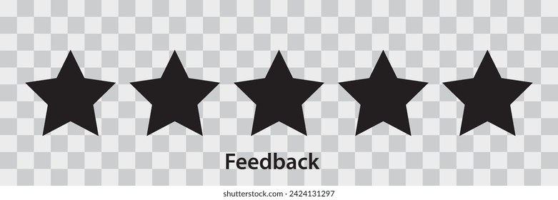 Customer feedback concept. Star icon. Vector yellow isolated five stars. Vector 5 stars rating review. Customer product rating review flat icon