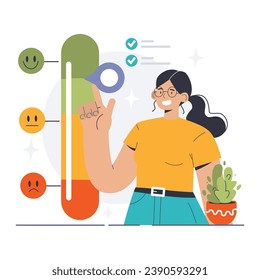 Customer feedback. Consumer reviews public exchange. Sharing assessment of a purchased goods and services in mobile app or social media blog, leaving a comment. Flat vector illustration