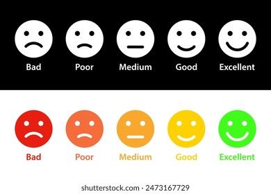 Customer feedback emoji icon in flat design. Five facial expression level of review concept