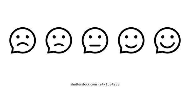 Customer feedback emoji icon on speech bubbles. Consumer review emoticon concept