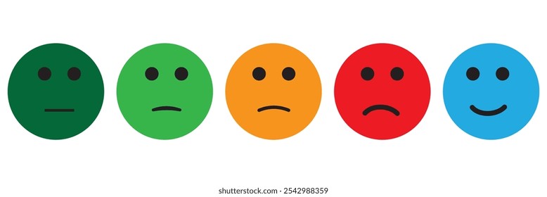 Customer feedback emoji icon on circle background. Five facial level review concept