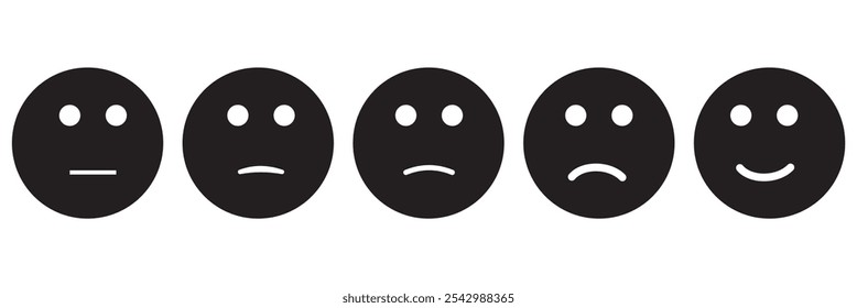 Customer feedback emoji icon on circle background. Five facial level review concept