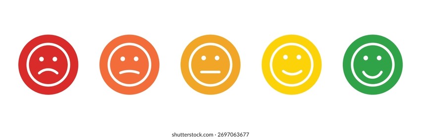 Icono de emoji de Comentarios Cliente sobre fondo de círculo. Cinco concepto de revisión de nivel facial