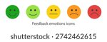 Customer feedback emoji rating scale with colorful smiley faces vector icon set isolated on transparent background