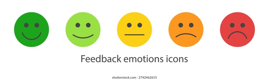 Customer feedback emoji rating scale with colorful smiley faces vector icon set isolated on transparent background
