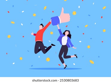 Customer feedback, employee or client satisfaction rating review with good symbols - thumb up business concept vector illustration. Positive feedback and evaluation like concept.