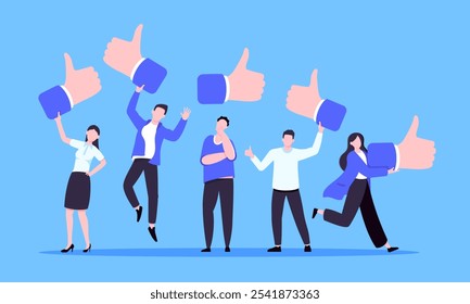 Customer feedback, employee or client satisfaction rating review with good symbols - thumb up business concept vector illustration. Positive feedback and evaluation like concept.