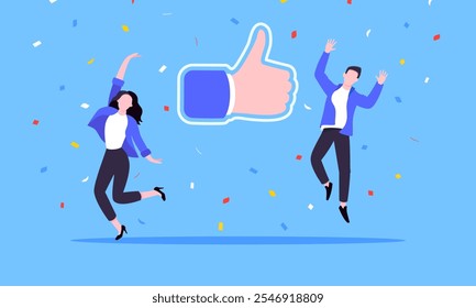 Customer feedback, employee or client satisfaction rating review with good symbols - thumb up business concept vector illustration. Positive feedback and evaluation like concept.