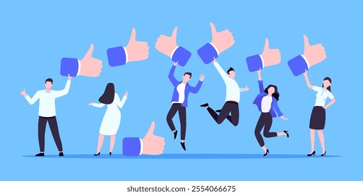 Customer feedback, employee or client satisfaction rating review with good symbols - thumb up business concept vector illustration. Positive feedback and evaluation like concept.
