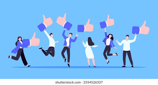 Customer feedback, employee or client satisfaction rating review with good symbols - thumb up business concept vector illustration. Positive feedback and evaluation like concept.