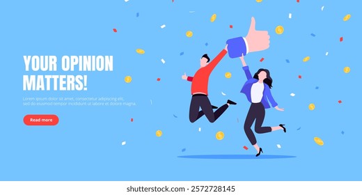 Customer feedback, employee or client satisfaction rating review with good symbols - thumb up business concept vector illustration. Positive feedback and evaluation like concept.