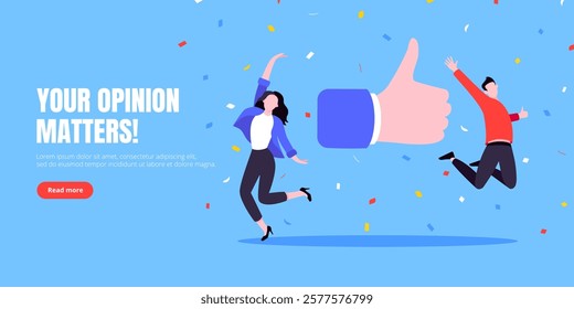 Customer feedback, employee or client satisfaction rating review with good symbols - thumb up business concept vector illustration. Positive feedback and evaluation like concept.