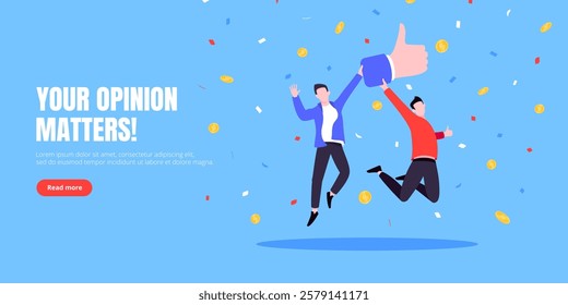 Customer feedback, employee or client satisfaction rating review with good symbols - thumb up business concept vector illustration. Positive feedback and evaluation like concept.