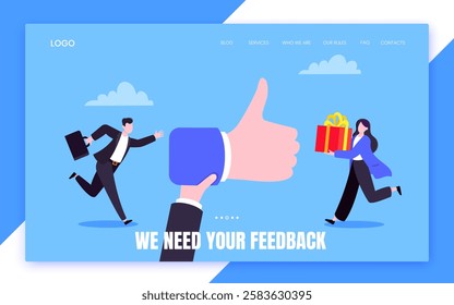 Customer feedback, employee or client satisfaction rating review with good symbols - thumb up business concept vector illustration. Positive feedback and evaluation like concept.