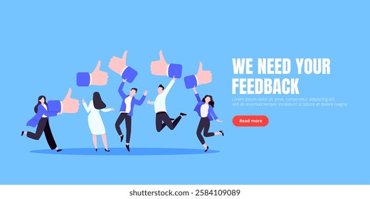 Customer feedback, employee or client satisfaction rating review with good or bad symbols - thumb up and down business concept vector illustration. Positive and negative feedback and evaluation