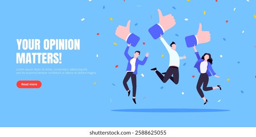 Customer feedback, employee or client satisfaction rating review with good symbols - thumb up business concept vector illustration. Positive feedback and evaluation like concept.