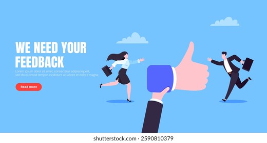Customer feedback, employee or client satisfaction rating review with good or bad symbols - thumb up and down business concept vector illustration. Positive and negative feedback and evaluation