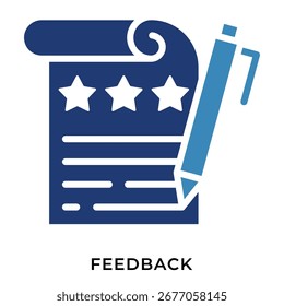 Ícone do formulário de comentários do cliente com estrelas e caneta - revisão do usuário e vetor de símbolo de classificação