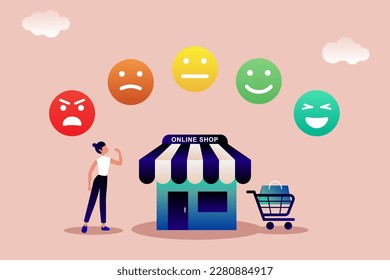 Customer feedback giving rating based on experience or quality from product and service, survey, opinion and review to evaluate result, The scale of emotions with smiles.