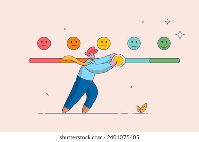 Customer feedback giving rating based on experience or quality from product and service, survey, opinion and review to evaluate result, trying to push customer feedback bar to be excellent smile.