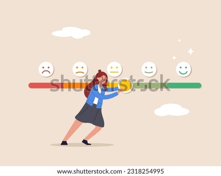 Customer feedback giving rating based on experience or quality from product and service, survey, opinion and review to evaluate result, trying to push customer feedback bar to be excellent smile.