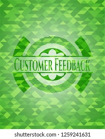 Customer Feedback green emblem with mosaic background