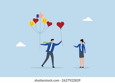 Customer feedback, customer holding feedback balloons giving heart.