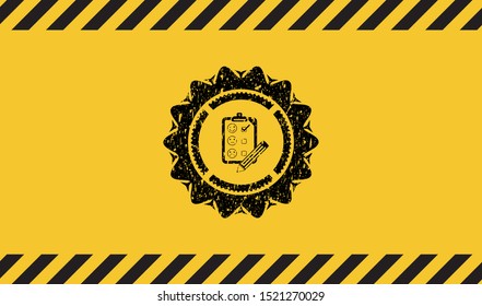 customer feedback icon black grunge emblem, yellow warning sign. Vector Illustration. Detailed.
