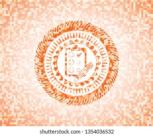 customer feedback icon inside abstract orange mosaic emblem