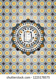 customer feedback icon inside arabesque badge. arabic decoration.