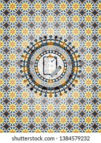 customer feedback icon inside arabic style emblem. Arabesque decoration.