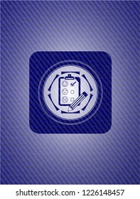 customer feedback icon inside badge with jean texture