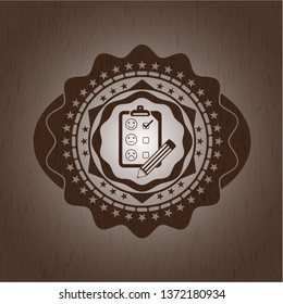 customer feedback icon inside badge with wooden background