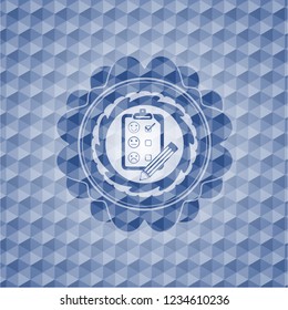 customer feedback icon inside blue hexagon badge.
