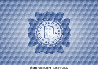 customer feedback icon inside blue polygonal badge.