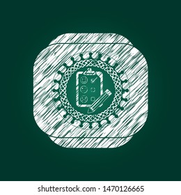 customer feedback icon inside chalkboard emblem