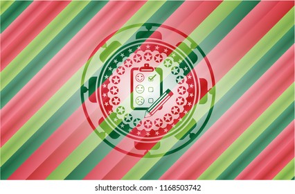 customer feedback icon inside christmas colors style emblem.