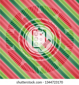 customer feedback icon inside christmas badge background.